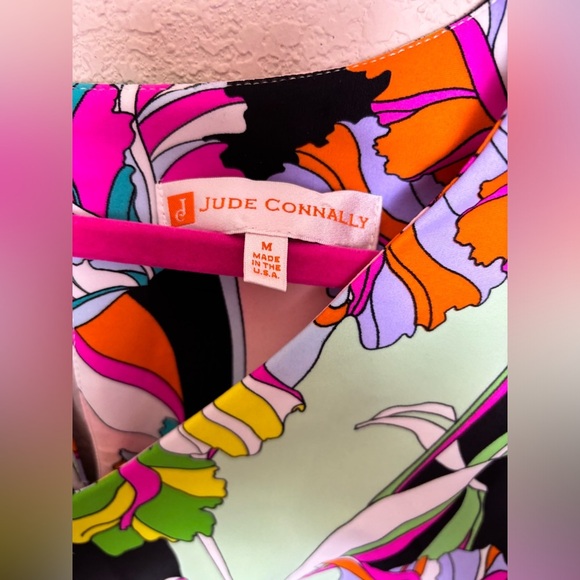 Jude Connally Tropical Abstract Floral Scuba Knit Stretch V-Neck Shift Dress M - Picture 7 of 8